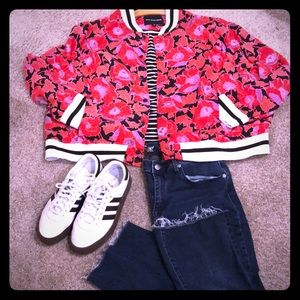 WHO WHAT WEAR PLUS SZ Floral Bomber Jacket 3X